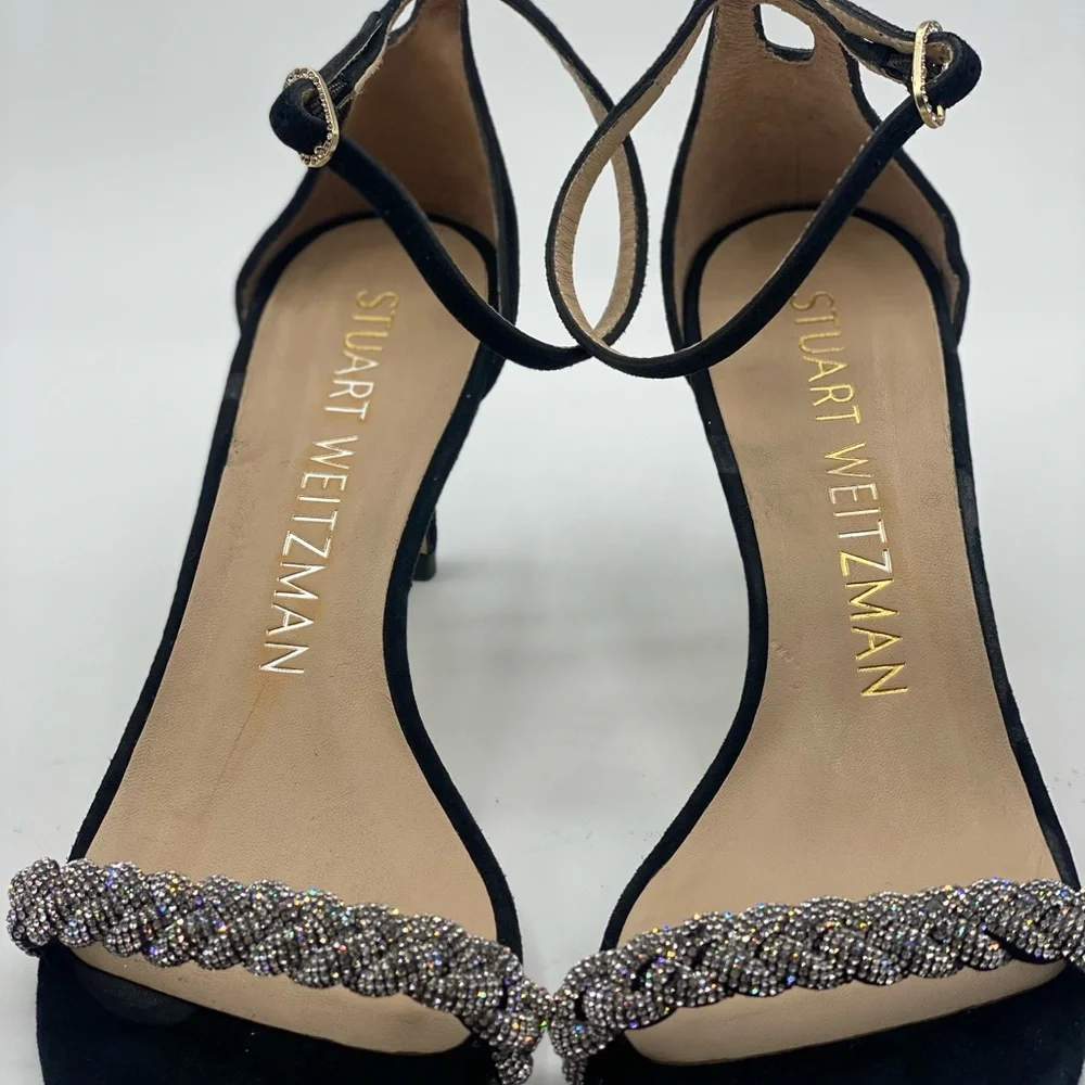 STUART WEITZMAN Nudistcurve‎ 75 Embellished Suede Ankle-Strap Sandals size 6.5
